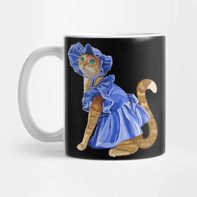 Girly Ginger Cat in Blue Dress by Art by Deborah Camp